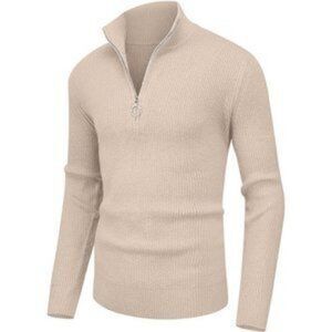 New Men's Soft Sweaters Ribbed Turtleneck Beige​